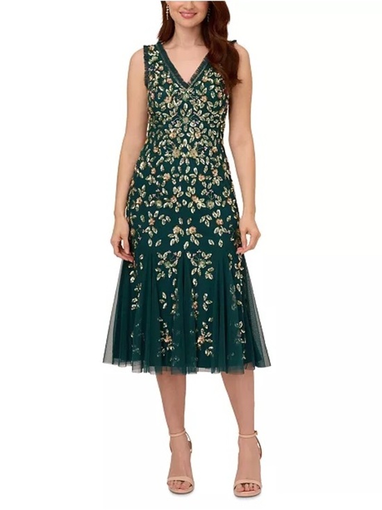 Adrianna Papell Dresses & Skirts - New Adrianna Papell Women's Embellished Ruffled Godet Dress green size 10